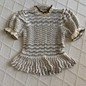 Ulla Johnson Cream and Black Ruffled Knit Top
